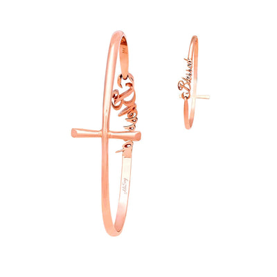 Rose Gold Plated Sterling Silver Bangle Blessed Cross Reversible Bracelet. Style # ASB01RGP - AliSey Designs