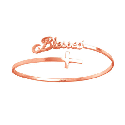 14K Rose Gold Bangle Blessed Cross Bracelet, AliSey "Blessed" Collection. Style # ASB02RG - AliSey Designs