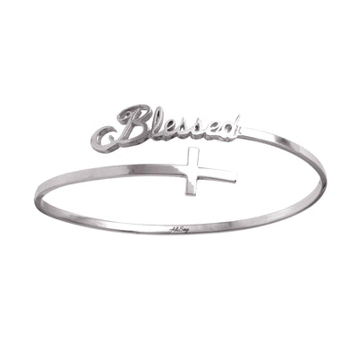 Rhodium Plated Bangle Blessed Cross Bracelet. Style # ASB02RH - AliSey Designs