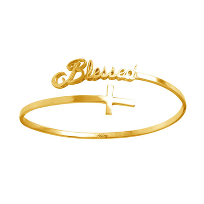 14K Yellow Gold Bangle Blessed Cross Bracelet. Style # ASB02YG - AliSey Designs