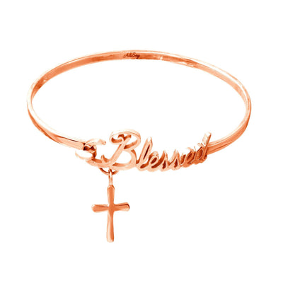 Rose Gold Plated Sterling Silver Bangle Blessed Bracelet with Cross Charm. Style # ASB03RGP - AliSey Designs