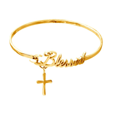 Gold Plated Sterling Silver Blessed Bracelet with Cross Charm, Style # ASB03GP - AliSey Designs