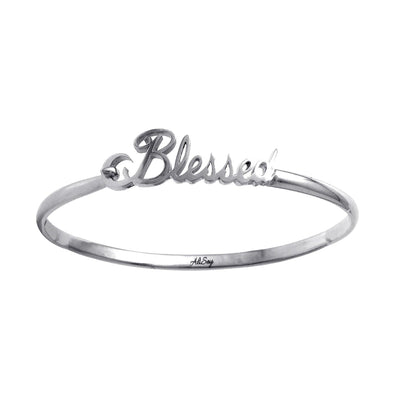 Rhodium Plated Sterling Silver, Bangle Blessed Bracelet. Style # ASB04RH - AliSey Designs