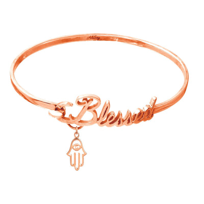 Rose Gold Plated 925 Sterling Silver Bangle Blessed Bracelet with Hamsa Charm. Style# ASB05RGP - AliSey Designs