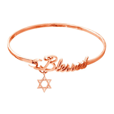 Rose Gold Plated Sterling Silver Bangle Blessed Bracelet with Star of David Charm. Style # ASB06RGP - AliSey Designs