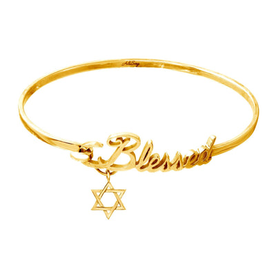 Gold Plated Sterling Silver Bangle Blessed Bracelet with Star of David Charm. Style # ASB06GP - AliSey Designs