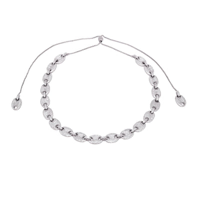 Rhodium Plated 925 Sterling Silver Fancy CZ Adjustable Choker Necklace. Style #ASP011RH - AliSey Designs