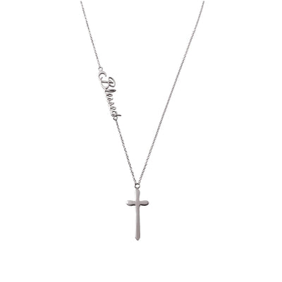 Rhodium Plated Sterling Silver Blessed Pendant With Cross Charm. Style # ASP01RH - AliSey Designs