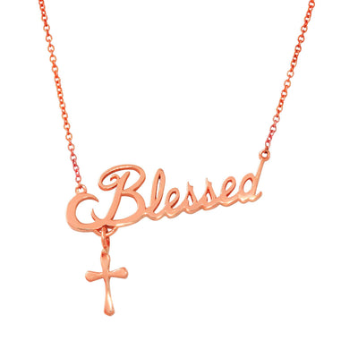 14k Rose Gold Blessed Pendant With Cross Charm. Style # ASP02RG - AliSey Designs