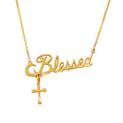 14k Yellow Gold Blessed Pendant With Cross Charm. Style # ASP02YG - AliSey Designs