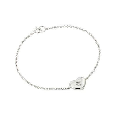 Sterling Silver 925 Rhodium Plated Single Heart Clear Center CZ Bracelet.Style #ASB011RH - AliSey Designs