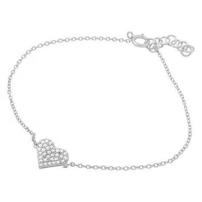 Sterling Silver 925 Rhodium Plated CZ Pave Heart Bracelet. Style #ASB012RH - AliSey Designs