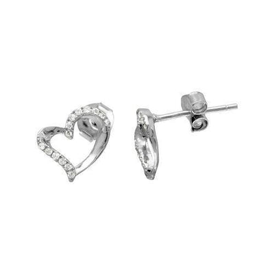 Sterling Silver 925 Rhodium Plated Open Sideways CZ Heart Stud Earrings. Style #ASE05RH - AliSey Designs