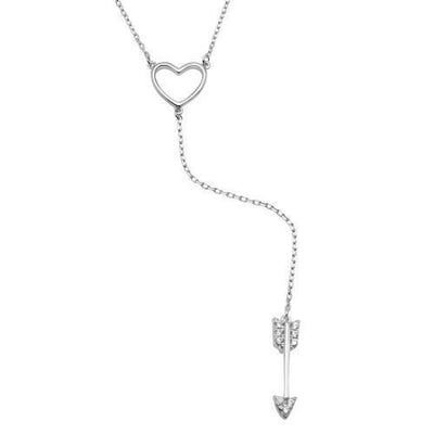 Sterling Silver 925 Rhodium Plated Heart Necklace with Dropped CZ Arrow. Style #ASP013RH - AliSey Designs