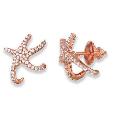 Rose Gold Plated Sterling Silver Starfish CZ Climbing Earrings. Style #ASE02RGP - AliSey Designs