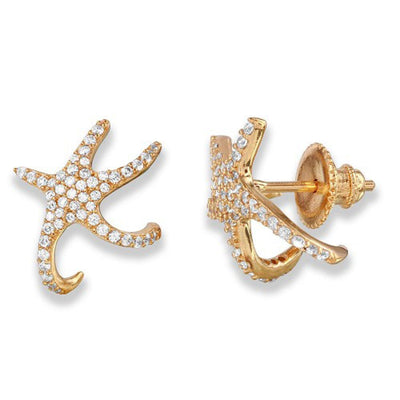 Gold Plated Sterling Silver Starfish CZ Climbing Earrings. Style # ASE02GP - AliSey Designs