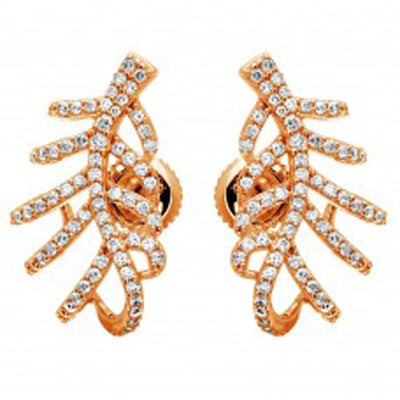 Rose Gold Plated Sterling Silver Leaf CZ Climbing Earrings. Style # ASE01RGP - AliSey Designs