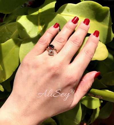 14k Rose Gold Garnet Ring With Diamond Pave Heart. Style #ASR013RG-GAR - AliSey Designs