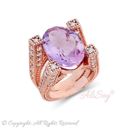 14k Rose Gold Plated Sterling Silver Ring with Amethyst and CZs. Style #ASR01RGP-LAMY - AliSey Designs