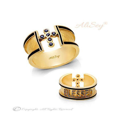 14K Yellow Gold, Enamel and Black Diamonds Reversible Band. Style # ASR08YG-BLK - AliSey Designs