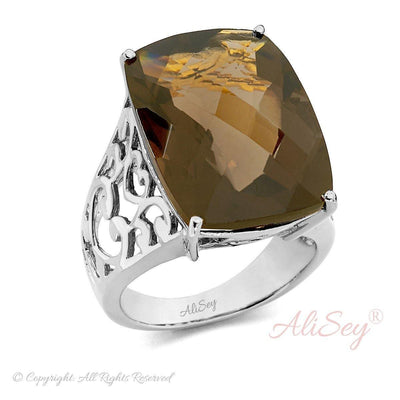 Rhodium Plated Sterling Silver, Smoky Topaz Ring. Style # ASR05RH-STZ - AliSey Designs