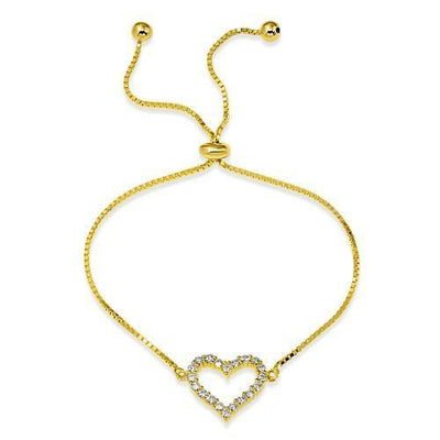Gold Plated 925 Sterling Silver Open Heart CZ Lariat Bracelet. Style #ASB013GP - AliSey Designs