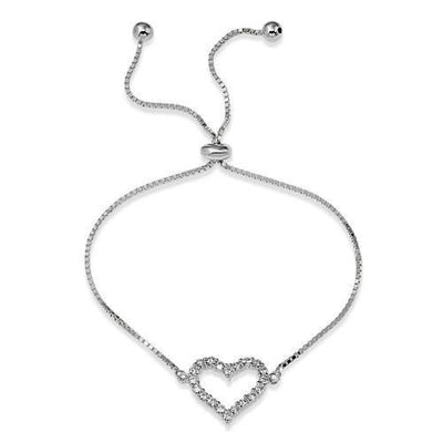 Sterling Silver 925 Rhodium Plated Open Heart CZ Lariat Bracelet. Style #ASB013RH - AliSey Designs