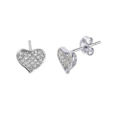 Sterling Silver 925 Rhodium Plated Heart Pave CZ Stud Earrings. Style #ASE04RH - AliSey Designs