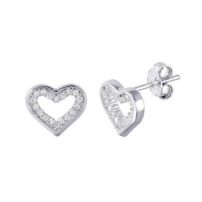 Sterling Silver 925 Rhodium Plated Open Heart CZ Earrings. Style #ASE03RH - AliSey Designs