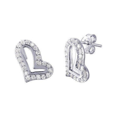 Sterling Silver 925 Open Side Way Heart CZ Earrings. Style #ASE07RH - AliSey Designs