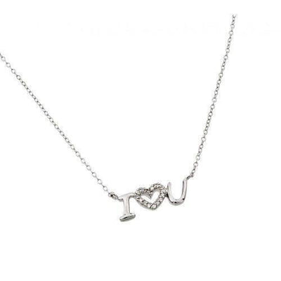 Sterling Silver 925 Rhodium Plated Clear CZ "I Love U" Pendant Necklace. Style #ASP020RH - AliSey Designs