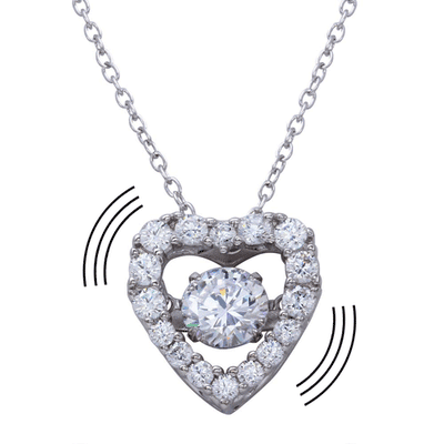 Sterling Silver 925 Rhodium Plated Open Heart Pendant with Dancing CZ. Style#ASP018RH - AliSey Designs