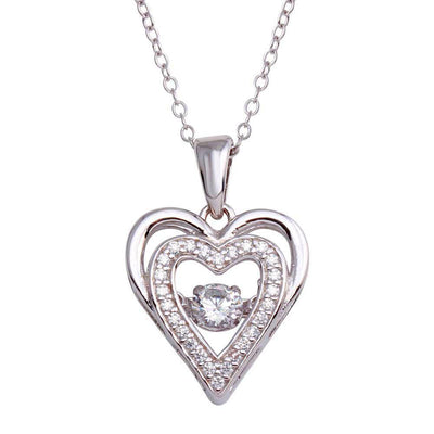 Sterling Silver 925 Rhodium Double Open Heart Dancing CZ Necklace. ASP015RH - AliSey Designs