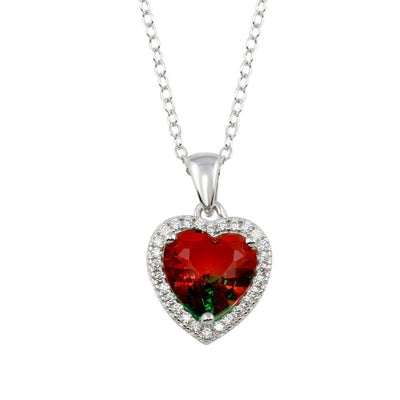 Sterling Silver 925 Rhodium Plated Halo Red and Green Gradient Heart Pendant. Style #ASP022RH - AliSey Designs