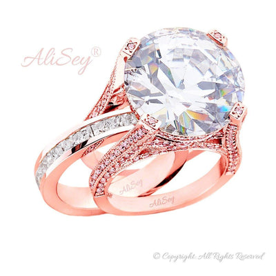 14K Rose Gold, White Topaz with Diamonds Wedding Set. Style # ASR07RG-WTZ - AliSey Designs