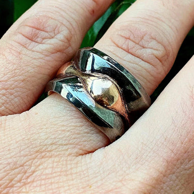 Rose Gold and Black Rhodium Plated 925 Sterling Silver Wave Fancy Ring By AliSey. Style # ASR024BLK-RGP - AliSey Designs