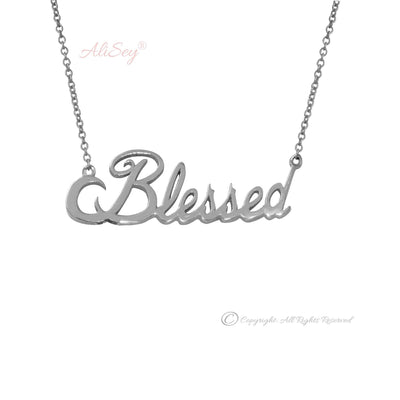 Rhodium Plated Sterling Silver Blessed Pendant, Style # ASP03RH - AliSey Designs