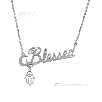 14k White Gold Blessed Pendant With Hamsa Charm. Style # ASP08WG - AliSey Designs