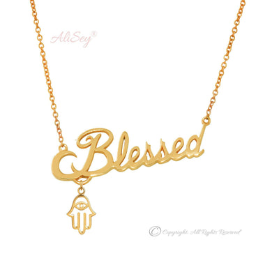 14k Yellow Gold Blessed Pendant With Hamsa Charm. Style # ASP08YG - AliSey Designs