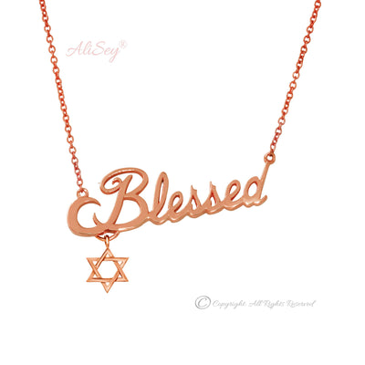 14k Rose Gold Blessed Pendant With Star of David Charm. Style # ASP09RG - AliSey Designs