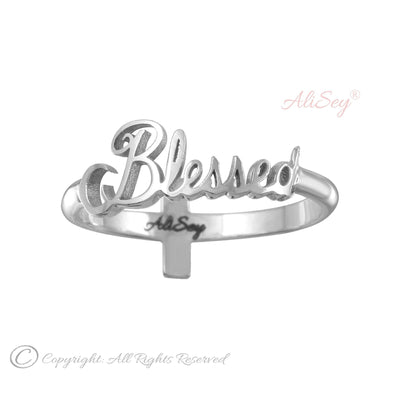 14k White Gold Blessed and Cross Reversible Ring. Style # ASR09WG - AliSey Designs
