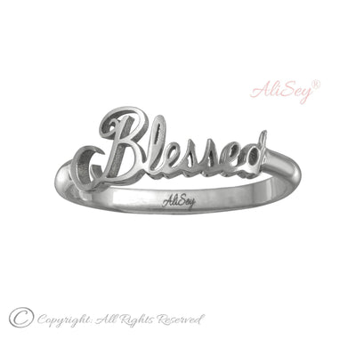 14k White Gold Blessed Ring. Style # ASR012WG - AliSey Designs