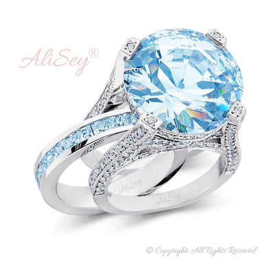 14K White Gold, Sky Blue Topaz with Diamonds Wedding Set. Style # ASR07WG-BTZ - AliSey Designs