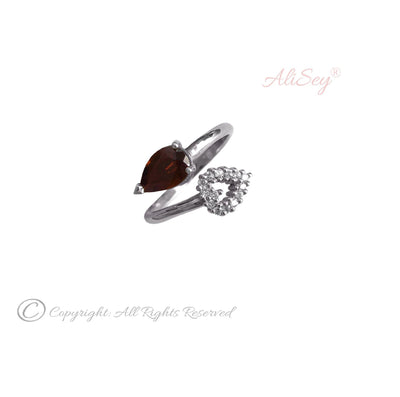 14k White Gold Garnet Ring With Diamond Pave Heart. Style # ASR013WG-GAR - AliSey Designs