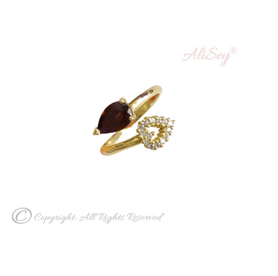 14k Yellow Gold Garnet Ring With Diamond Pave Heart. Style # ASR013YG-GAR - AliSey Designs