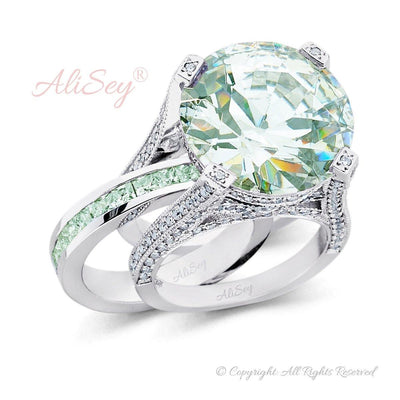 14K White Gold, Green Amethyst with Diamonds Wedding Set. Style # ASR07WG-GAMY - AliSey Designs