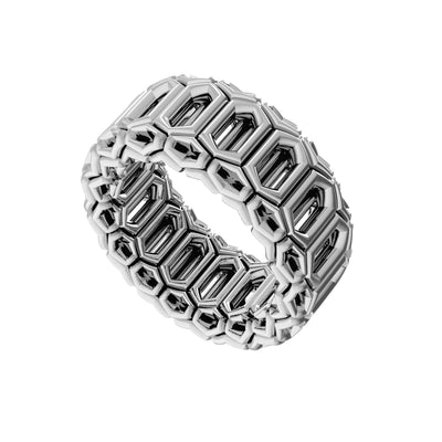 Rhodium Plated 925 Sterling Silver Hive Style Fancy Ring By AliSey. Style # ASR022RH - AliSey Designs