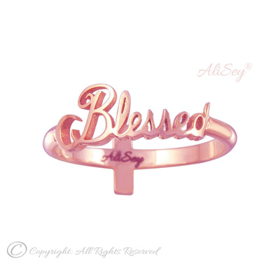 14k Rose Gold Blessed and Cross Reversible Ring. Style # ASR09RG - AliSey Designs