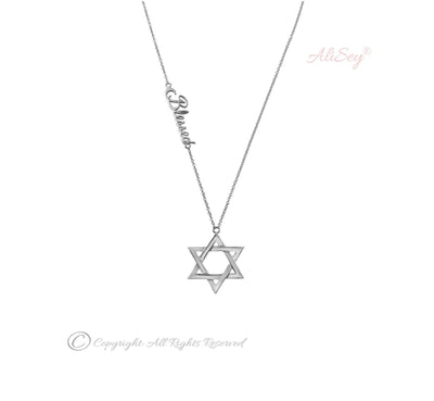 14k White Gold Blessed Pendant With Star of David Charm. Style # ASP06WG - AliSey Designs