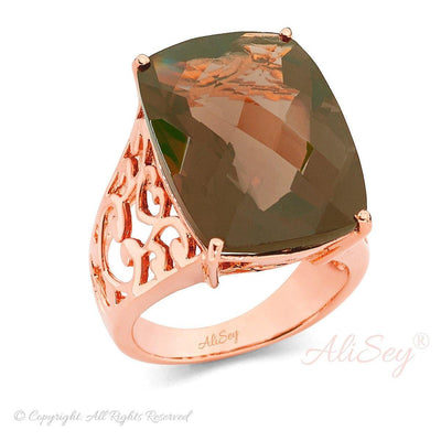 14k Rose Gold Plated Sterling Silver, Smoky Topaz Ring. Style # ASR05RGP-STZ - AliSey Designs